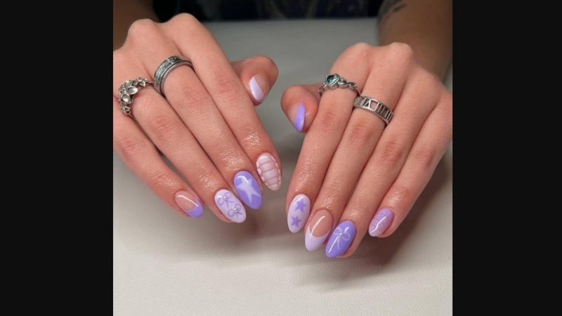 Лавандовый маникюр 2026: 11 модных идей дизайна с фото коротких и длинных ногтей квадратной или миндальной формы