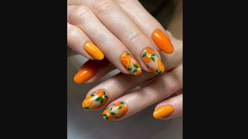 Оранжевый маникюр 2026: 11 модных идей дизайна с фото коротких и длинных ногтей квадратной или миндальной формы